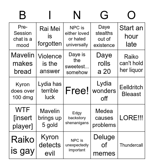 Session Bingo Card