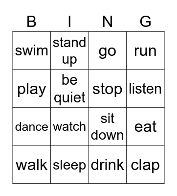 English Class Bingo Card