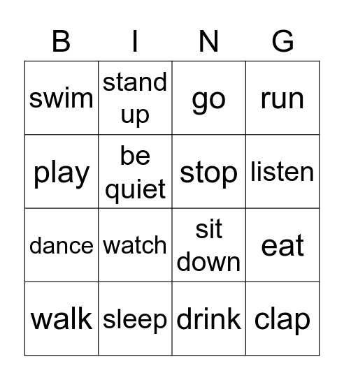 English Class Bingo Card