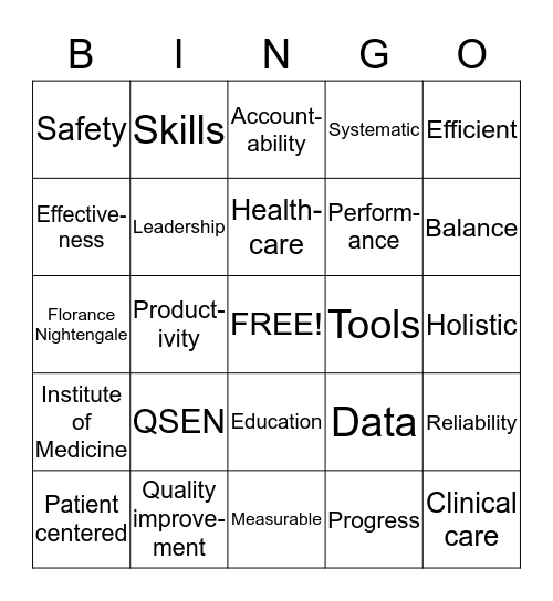 Quality Improvement BINGO Card