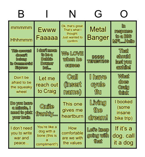 Furey's Famous Phrases Bingo Card