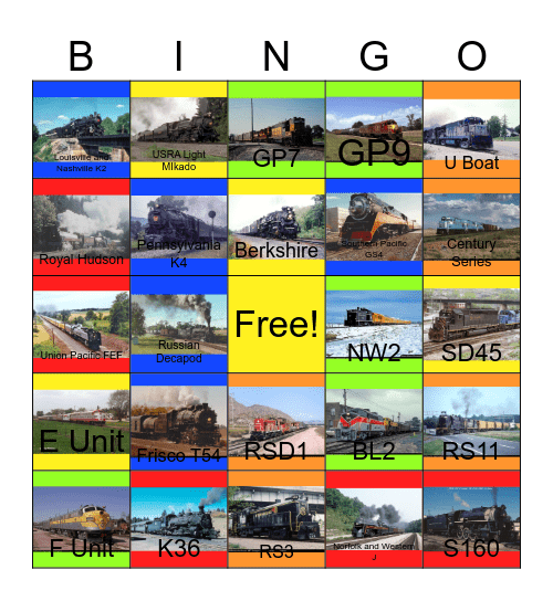 North American Locomotives Bingo Card