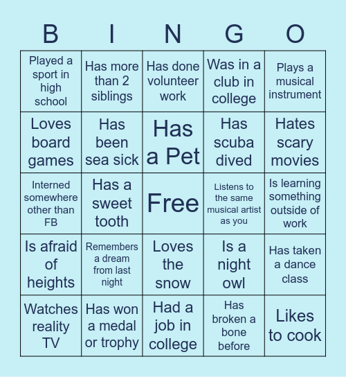 Find Someone Who Bingo Card