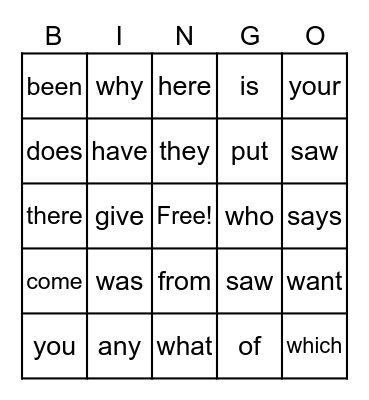 Kole's Sight Words Bingo Card
