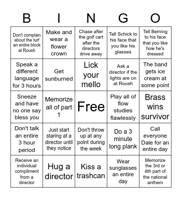 2021 Band Camp Bingo Card