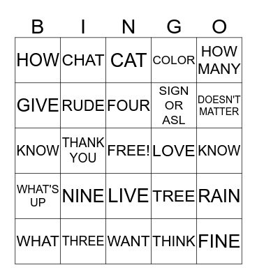 ASL BINGO GAME #4 Bingo Card