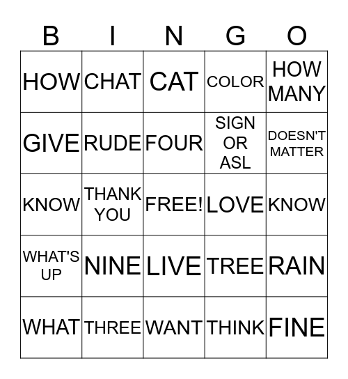 ASL BINGO GAME #4 Bingo Card
