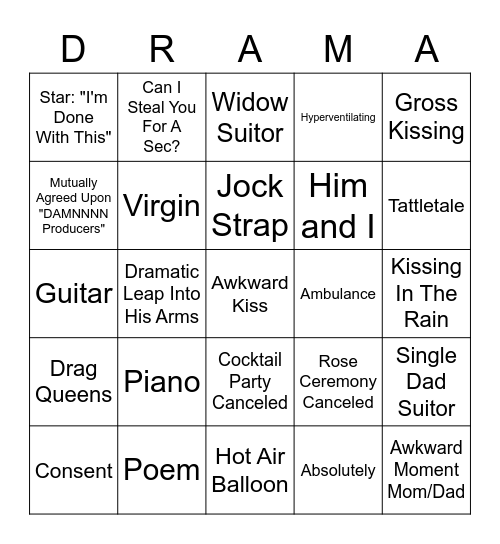 Bachelor/Bachelorette Bingo Card