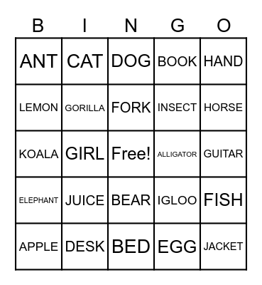Alphabet Bingo (A - L) Bingo Card