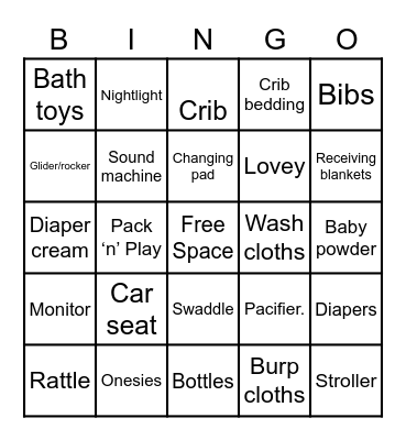 Baby Bingo Card