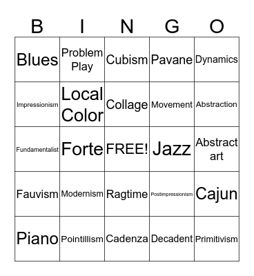 The Age of Early Modernism Bingo Card