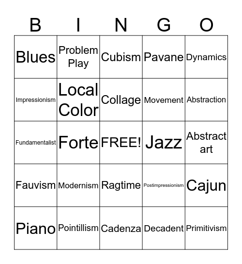 The Age of Early Modernism Bingo Card