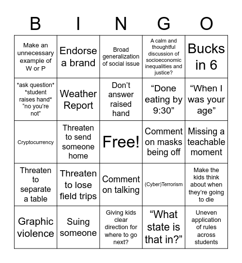 Untitled Bingo Card