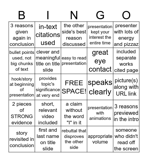 Presentation BINGO! (Version 3) Bingo Card