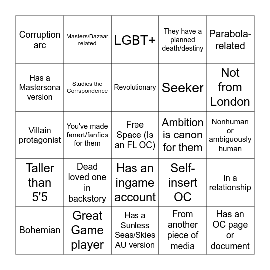 FLRP OC Bingo Card