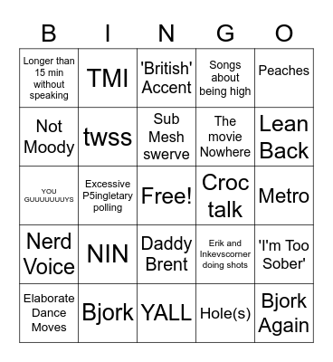 Nowhere Bingo Card