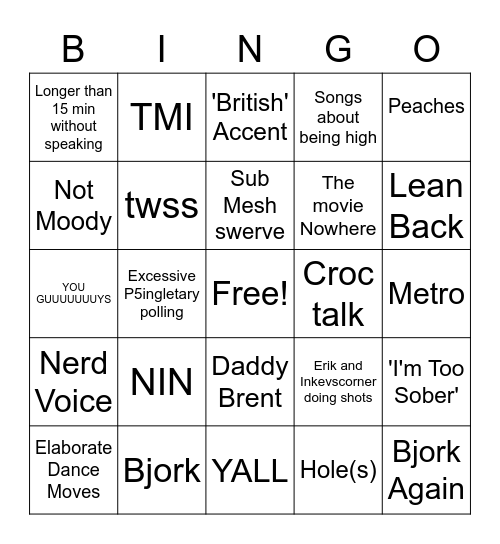 Nowhere Bingo Card
