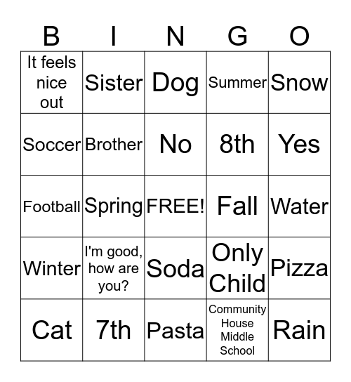 ESL BINGO Card