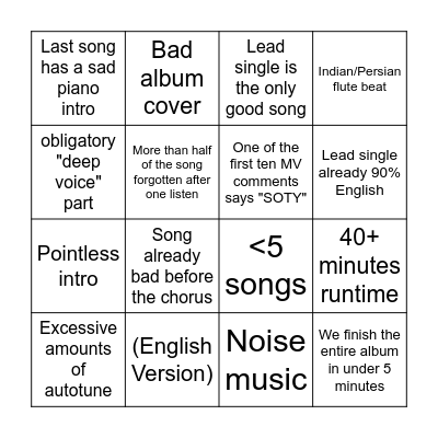 Kpop Album Bingo Card