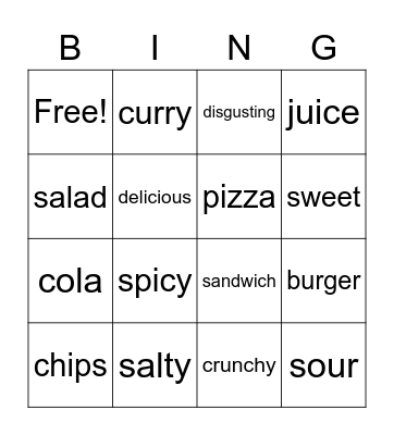 Food & Drink Bingo Card