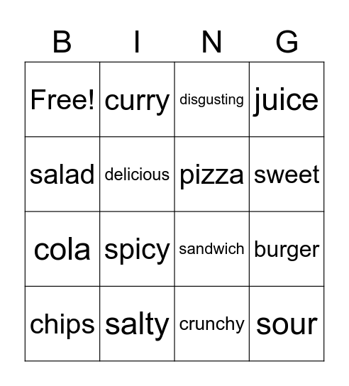 Food & Drink Bingo Card