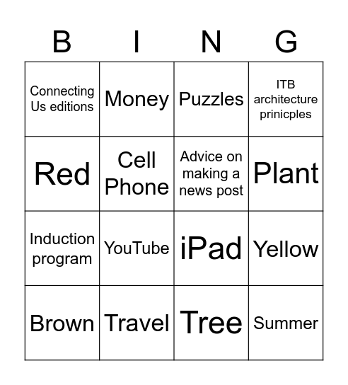 Intranet Bing Bingo Card
