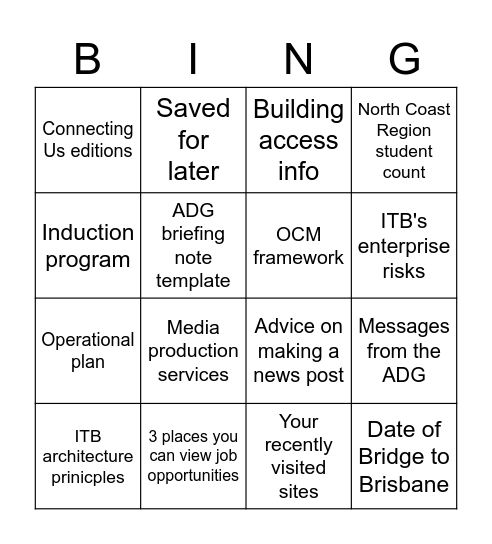 Intranet Bing Bingo Card
