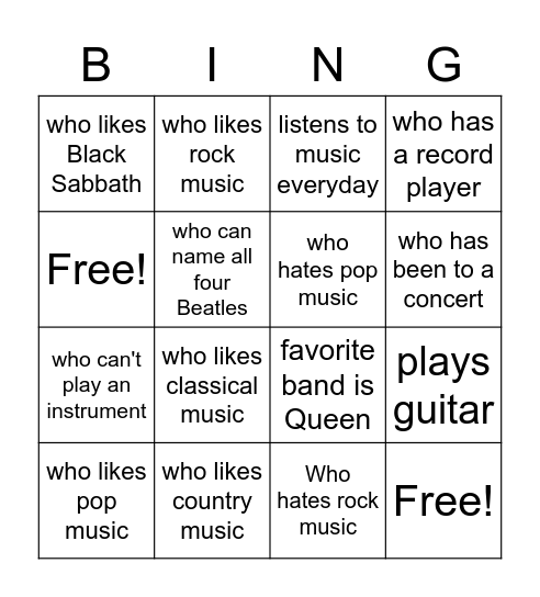 Music! Bingo Card