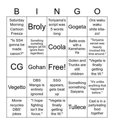 Movie 21 Bingo Card