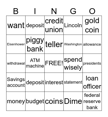 Money Bingo Card