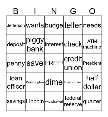 Money Bingo Card