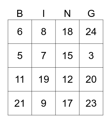 Maths BingOSA Bingo Card