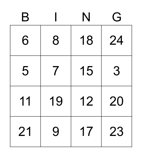 Maths BingOSA Bingo Card