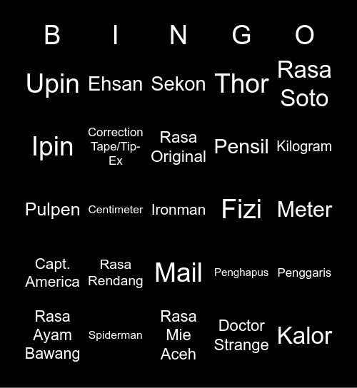 Bismillah Bingo Card