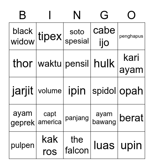 sabrangga Bingo Card