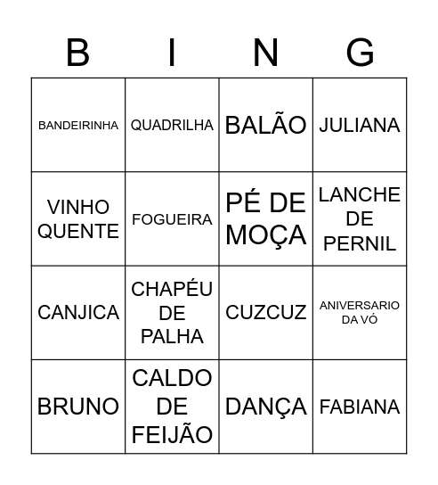 ARRAIÁ SIGNORETO Bingo Card