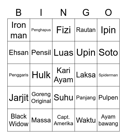 Bingo Kanta Bingo Card