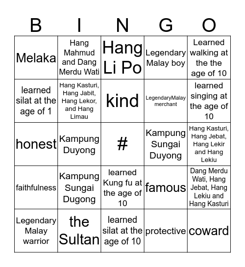 HANG TUAH Bingo Card