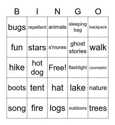 camp Bingo Card