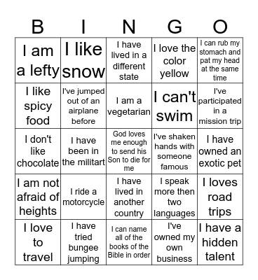 Find-A-Match Bingo Card