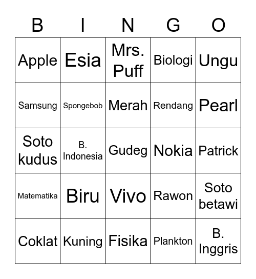 Bingo Kanta Bingo Card