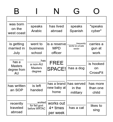 WRTAC Bingo Card