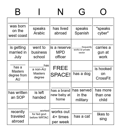 WRTAC Bingo Card