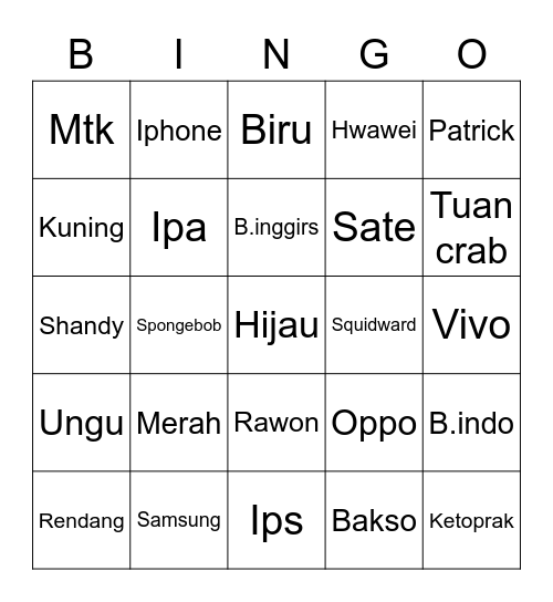 Nicho Bingo Card