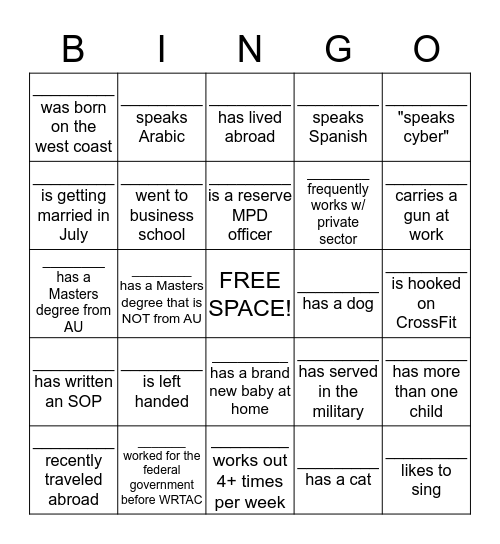 WRTAC Bingo Card