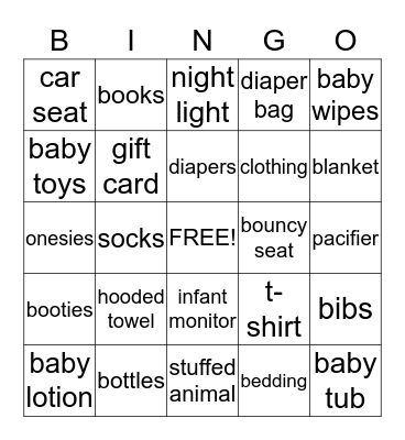 Baby Shower  Bingo Card