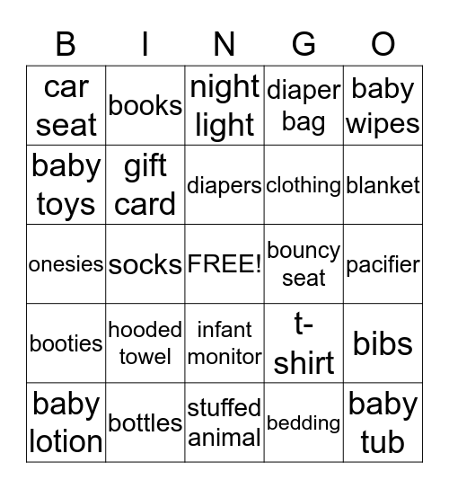 Baby Shower  Bingo Card