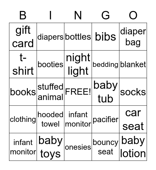 Baby Shower Bingo Card