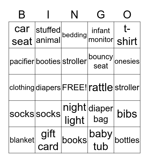 Baby Shower Bingo Card