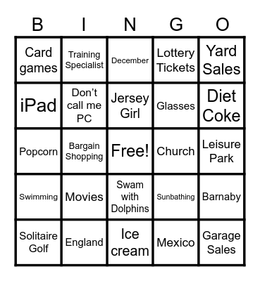 Patty's 60th Birthday Bingo Card